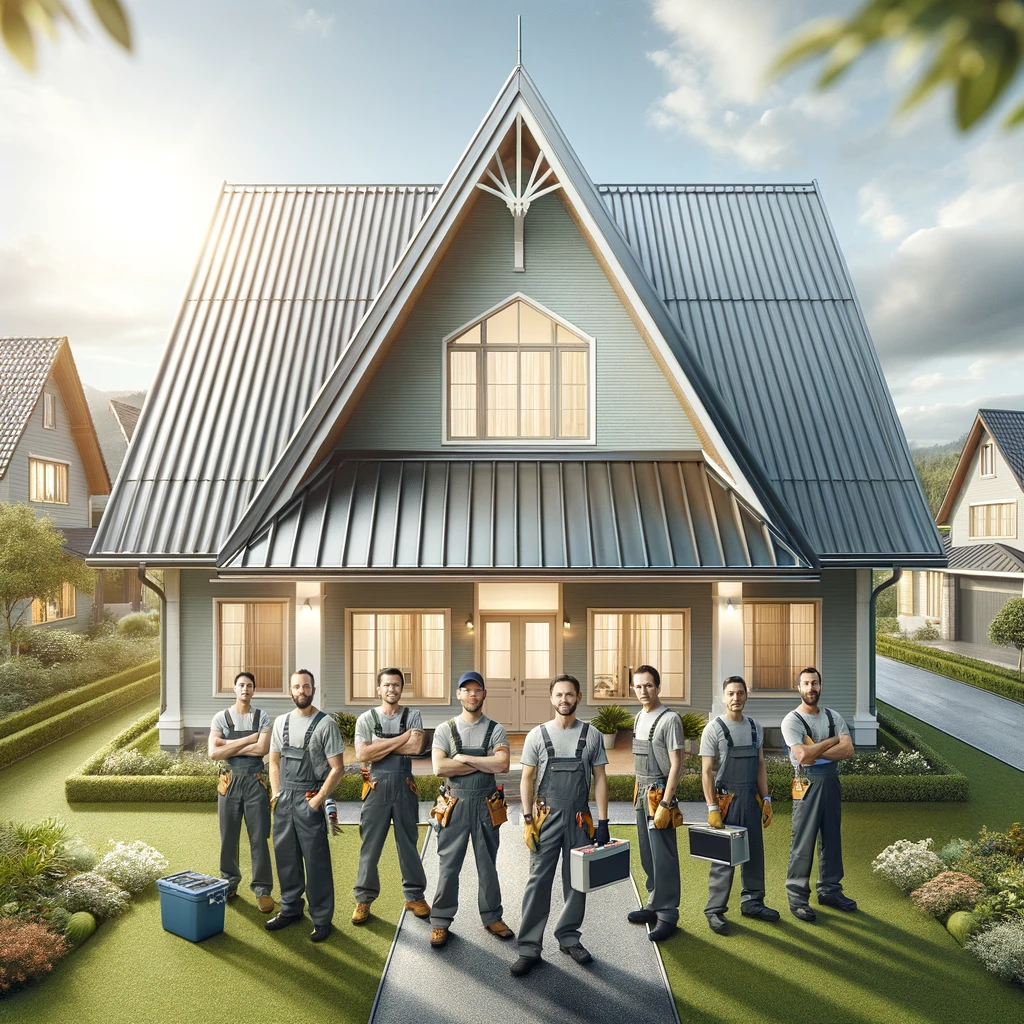 Digital image of Richard Hockett Roofing team proudly standing in front of a newly completed roofing project, symbolizing our dedication and craftsmanship.