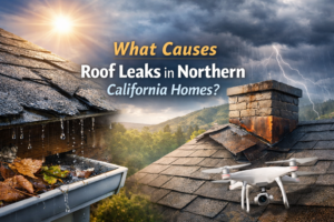 roof leak causes in california including damaged shingles clogged gutters flashing failure and storm damage