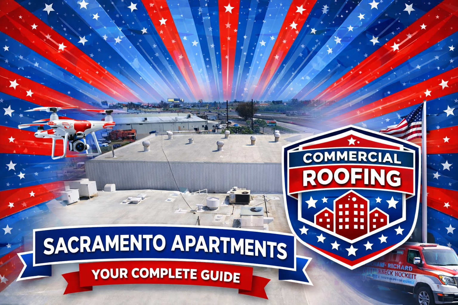 commercial roofing Sacramento apartments aerial roof inspection with flat roof system