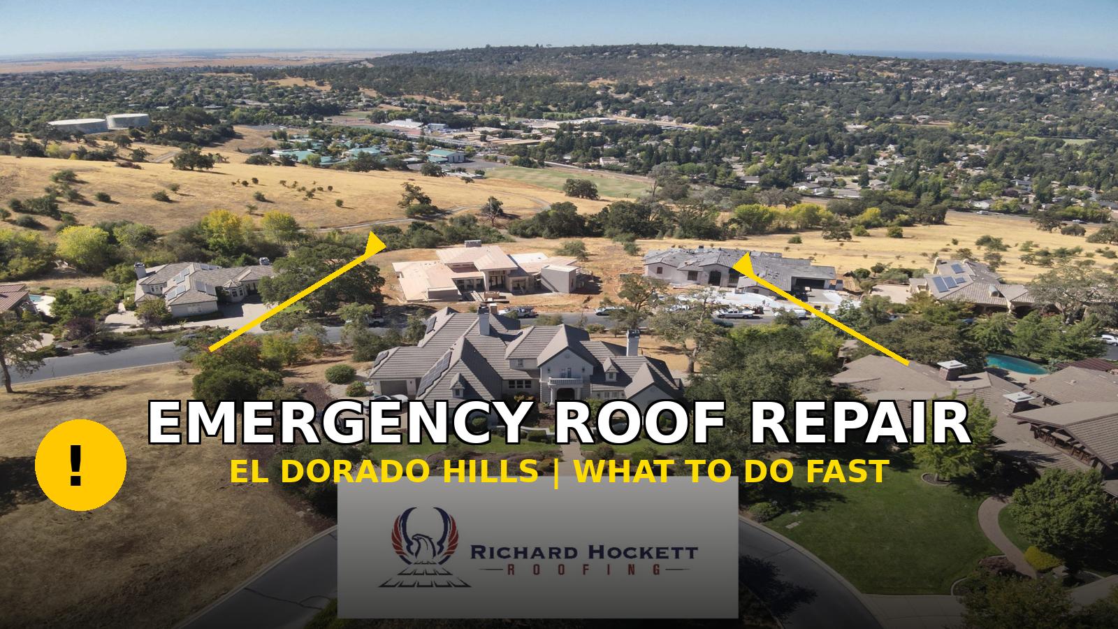 emergency roof repair el dorado hills homes after potential storm damage aerial neighborhood view
