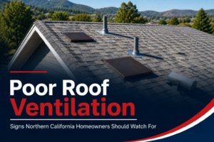 Roof ventilation Northern California showing roof vents and airflow system on residential foothill home