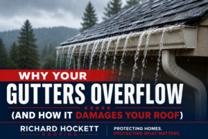 Overflowing gutters El Dorado home during heavy rain causing roof drainage problems