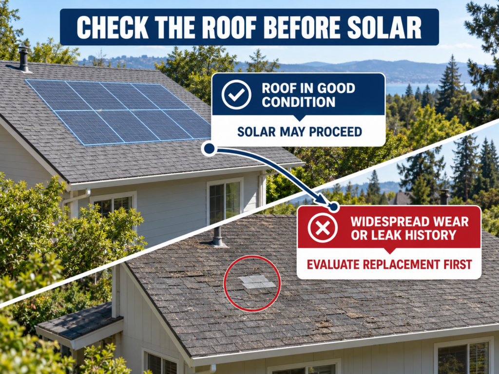 Comparison of roof condition before a Folsom solar panel installation.