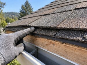 Two complete shingle layers visible along the edge of a roof.