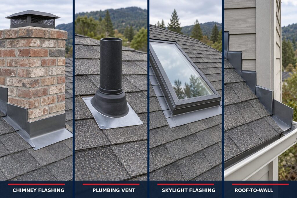 Roof flashing and penetrations checked before Northern California storms.