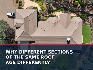 Aerial view of a Folsom home showing different roof sections exposed to sun and shade.